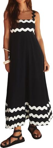 Women's Casual Summer Shirred Back Vacation RIC Rac Flowy Maxi Dress in Saudi Arabia