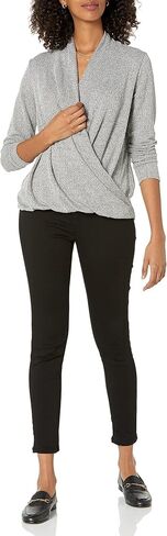 Cable Stitch Women's Lightweight Long Sleeve Wrap High/Low Knit Top in Saudi Arabia