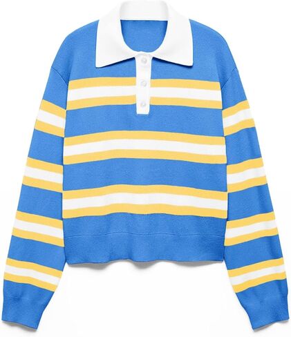 Cicy Bell Womens Cropped Polo Sweater Striped Long Sleeve Shirts Lightweight Color Block Knit Pullover Tops in Saudi Arabia