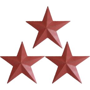 LINCOUNTRY.Red Metal Star Rustic Vintage Wall Decor,8 inch Primitive Metal Star for Crafts,Metal Art Stars,Indoor Outdoor Wall Hanging 3D Star Ornaments Christmas Decor,3pcs