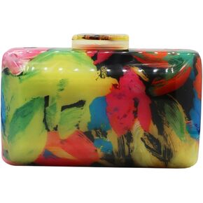 Women Acrylic Evening Clutch Colorful Box Purse Glitter Marble Handbag Chain Shoulder Bag for Party Banquet Prom