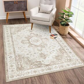 SHACOS 3x5ft Area Rug Machine Washable Rug Non Slip Entryway Rug Soft Vintage Low Pile Ultra Thin Carpet for Living Room Bedroom Dorm Bedside Kitchen, Gray White 3'x5'
