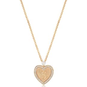 LOYATA Gold Heart Initial Necklace for Women，14K Gold Plated Heart Diamond Letter Pendant Necklace Dainty Initial Necklaces for Women Custom Name Necklace Personalized Gold Jewelry for Women Gifts
