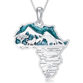 Puerto Rico/Africa Map/Italian Horn Necklace for Women 925 Sterling Silver National flag Map Pendant Jewelry Gifts for Men Women