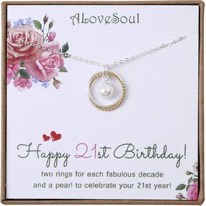 ALoveSoul 21st Birthday Gifts for Her - Sterling Silver Two Interlocking Infinity Circles Necklace 21 Year Old Necklace Gift for Women, Daughter or Best Friend