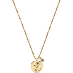 Fettero Birth Flower Necklace Gold Coin Stamp Carnation Pendant Birthstone Necklace 18K Gold Vacuum Plated Dainty 2MM Twist Rope Chain Simple Personalized Jewelry for Women