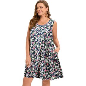 BELAROI Women Plus Size Summer Dresses Sundress Casual Scoop Neck Pleated Sleeveless Tank Dress Cover Ups with Pockets
