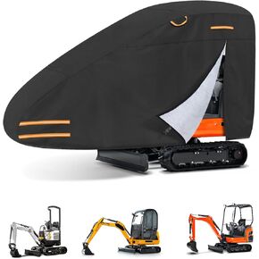 Mini Excavator Cover Fits 1760-3530 lbs Models, 420D Oxford-Fabric Zippered Excavators Cover Compatible with Bobcat E20/Kubota U17/John Deere 17G/Yanmar ViO17, Waterproof UV Dust Snow Rain Protection