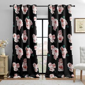 Floral Blackout Curtains - 2Panels, Each W52*L96, Elegant Floral Design with 100% Blackout, Thermal Insulated, and Noise Reducing for Better Sleep and Comfort, Bedroom, Living Room Curtains