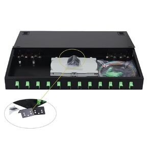 2 Packs 12 Singlemode 12 Port SC-APC Rack Mount Enclosure Box & Splice Trays Fiber Cables Kit (Include Pigtail & Couplers), 12 Core LGX Loaded Patch Panel Box fits for 19" Racks Cabinet