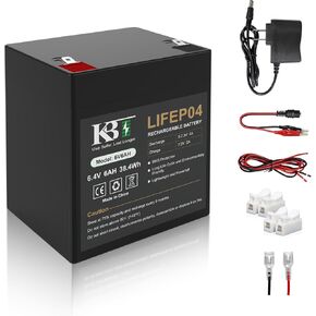 KBT 6V 6Ah Rechargeable LiFePO4 Lithium Replacement Battery, Long Lasting Life, with Charger, Charging Cable, Cable Connector, for Kids Ride On Toys, Pet Feeders, Emergency Lights, Deer Game Feeder in Kuwait