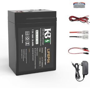 KBT 6V 6Ah Rechargeable LiFePO4 Lithium Replacement Battery, Long Lasting Life, with Charger, Charging Cable, Cable Connector, for Kids Ride On Toys, Pet Feeders, Emergency Lights, Deer Game Feeder