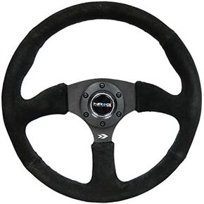 NRG Innovations NRG-RST-023MB-S Reinforced Steering Wheel 350mm Diameter 50mm Depth Sport Suede Racing (2.5" Deep) Comfort Grip, 5mm Thick Matte Black Spoke, Double Riveted Spokes