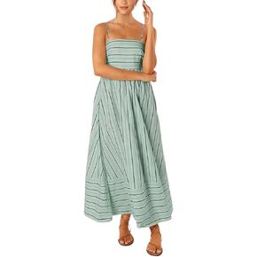 CHARTOU Women's Summer Spaghetti Strap Striped Maxi Long Dress Sleeveless Smocked Cut Out Swing Dress