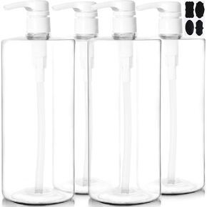 Youngever 4 Pack Pump Bottles for Shampoo 32 Ounce (1 Liter), Empty Shampoo Pump Bottles, Plastic Cylinder with Lockdown-Leak Proof-Pumps (Black Pump)