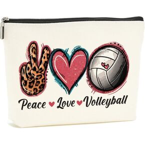 Peace Love Volleyball Makeup Bag Volleyball Cosmetic Bag Volleyball Gifts Volleyball Stuff Accessories for Sport Volleyball Lovers Women Female Coach Teacher Mom Appreciation Birthday Chirstmas