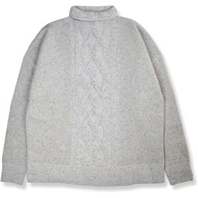 Brooks Brothers Womens Mock Neck Collar Aran Cable Knit Lambswool Blend Sweater,