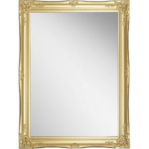Antique Glossy Rectangular Wall Mirror, Vintage Wood Framed Vanity Mirrors for Home Decor, Living Room, Bathroom, Bedroom, or Hallway (32inchx24inch, Gold)