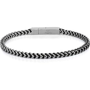Metro Jewelry 9 Inches Long Thin Foxtail Bracelet in Stainless Steel with Antique Black or Gold Ion Plating 4 mm Wide Snap Lock