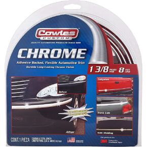 Cowles Custom - قالب هيكل عالمي ممتاز لجميع المركبات - سهل التركيب، لمسة نهائية من الكروم، 1/8 بوصة × 20 قدم، محمي من الأشعة فوق البنفسجية، بولي كلوريد الفينيل المرن طويل الأمد