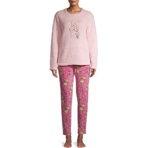 Women's Winnie the Pooh and Piglet Keep Cozy Plush Sherpa Long Sleeve Pajama Set (2X) Light Pink