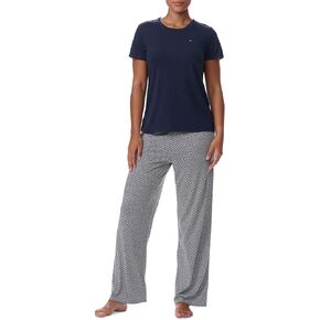 Tommy Hilfiger Women's T-Shirt and Open Leg Pant 2 Piece Pajama Set