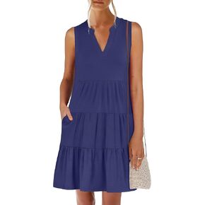 ANRABESS Women Summer Casual Sleeveless V Neck Mini Sundress Swing Tiered Beach Vacation Dresses 2025