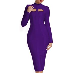 UONBOX Women's Sexy Cut Out Long Sleeves Midi Bodycon Party Bandage Dress
