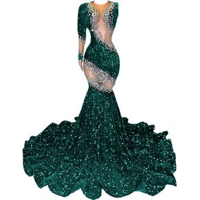 Datangep One Sleeve Royal Blue Sequined Mermaid Evening Dress Prom Dress Crystal Celebrity Pageant Church Train Gown