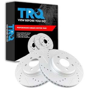 TRQ Front Performance Brake Rotors Set Premium G-Coated Cross Drilled & Slotted Compatible with 2005-2021 Chrysler 300 2009-2022 Dodge Challenger 2006-2022 Charger 2005-2008 Magnum