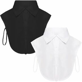 2 Pieces Faux Collar Black and White Collared Shirt Women Dickey Collar for Women Detachable Half False Blouse