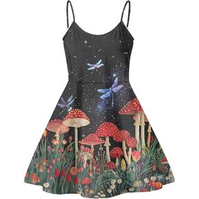Women's Spaghetti Strap Dress Summer Casual Swing Sundress Girls Beachwear Swing Mini Dress