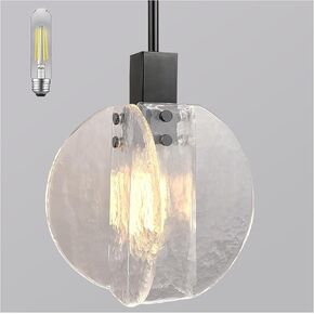 1-Light Modern Clear Art Glass Pendant Lighting Fixture Satin Nikel Metal Rods Hanging for Kitchen Island,Dinning Room,Living Room, Bedside, Entryway,Hotel Decoration LED Bulb Included