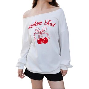 Verdusa Women's Letter Graphic Off The Shoulder T Shirts Long Sleeve Loose Sweatshirt Tee Tops