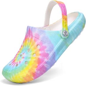 Women's Tie-dye Pattern Sandals, Slip on Lightweight Garden Clog Shoes, Non-Slip Summer Beach Slides, Garden Shoes for Women Green