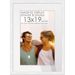 13x19 Matted Frame White Solid Wood with White Mat 15x21 Frame Matted to 13x19 Opening Display Your Picture Under UV Acrylic Plexiglass with Foam Board Backing and Wall Hanging Hardware