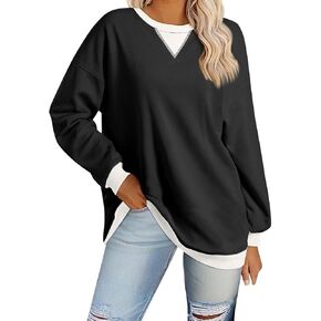 Remidoo Womens Color Block Long Sleeve Oversized Sweatshirt Loose Pullover Top