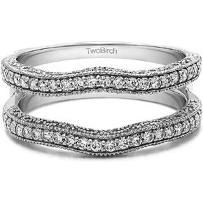 TwoBirch Sterling Silver Contour Ring Guard with Millgrained Edges and Filigree Cut Out Design With CZ or MOISSANITE (0.48 ct.)
