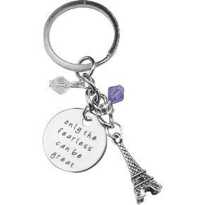 Art Attack Only Fearless Can Be Great Keychain, Paris Eiffel Tower Purple Beaded Pendant Charm Key Chain Ring (Silver)