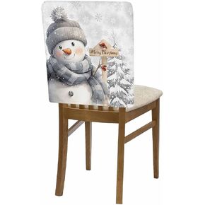 Christmas Chair Covers Set of 4 Snowman Chair Slipcover Protector Removable Washable Stretch Chair Covers Grey Pine Tree Chair Back Covers for Dining Chairs Kitchen Dinner Party Xmas Holiday Decor