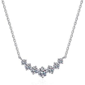 7 Stone Moissanite Pendant Necklaces, 1.7cttw D Color Moissanite 925 Sterling Silver Smile Pendant for Women Mom Wife Anniversary Birthday Gifts