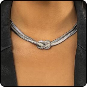 Chunky Double Layer Snake Chain Choker Necklaces for Women, Statement Twisted Knot Bow Long Link Chain Lariat Necklace Thick Punk Hip Hop Jewelry Gifts