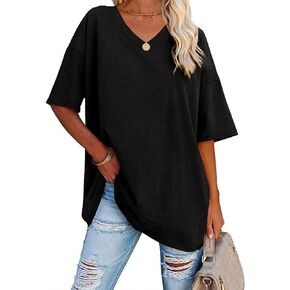 Women's T-Shirts Half Sleeve V Neck Casual Summer Tops Oversized Cotton Basic Loose Fit Tunic Tops
