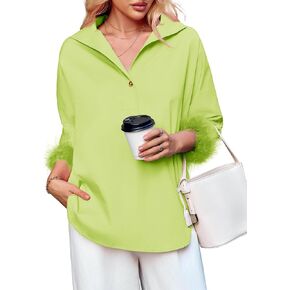 Tankaneo Womens Dressy Casual Tops Summer 3/4 Sleeve Oversized T Shirts Loose Fitting Blouses