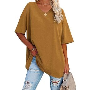 Women's T-Shirts Half Sleeve V Neck Casual Summer Tops Oversized Cotton Basic Loose Fit Tunic Tops in Kuwait
