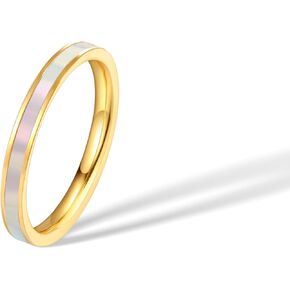 Mother of Pearl Abalone Shell Inlay Band Ring for Women, 14k Gold Plated Titanium and Stainless Steel Band Ring