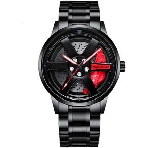 Car Wheel Watch, Stainless Steel Mens Wristwatch with Spinning Car Rim Hub Design, Japanese Quartz Movement, Water Resistant, Scratch Resistant Gifts for Car Enthusiasts