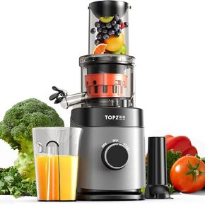 عصارة بالضغط البارد، آلات مضغ بطيئة مع قناة تغذية كبيرة جدًا تناسب الفواكه والخضروات الكاملة، سهلة التنظيف، تغذية ذاتية دون جهد لعصير الدفعات، إنتاجية عالية من العصير، خالية من مادة BPA، باللون الأحمر in Kuwait