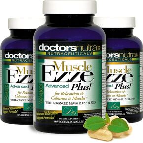 Pack of 3 Natural Relaxant Muscle Ezze Plus Advanced Day-Time Night-Time 24-7 Maximum Strength Capsules.