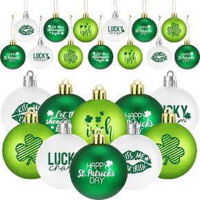 12 Pieces St. Patrick's Shamrock Hanging Ball Ornament Irish Good Luck Clover Ball Decorations St. Patrick's Green Shamrock Baubles for St. Patrick's Day Irish Party Tree Decor